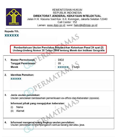 Contoh Surat Usulan Penolakan Merek HKI