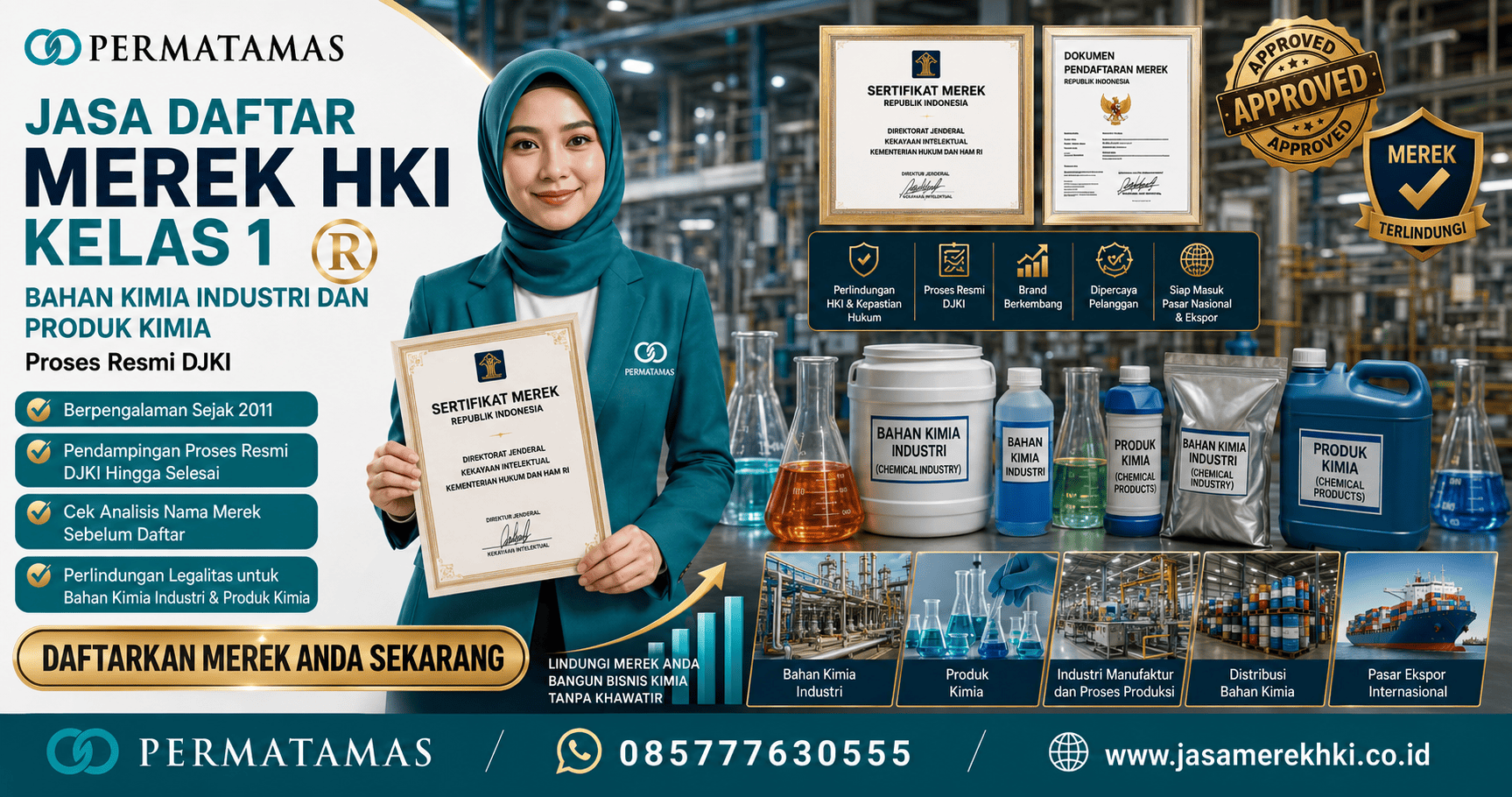 Jasa Daftar Merek HKI Kelas 1 Bahan Kimia Industri dan Produk Kimia Proses Resmi DJKI