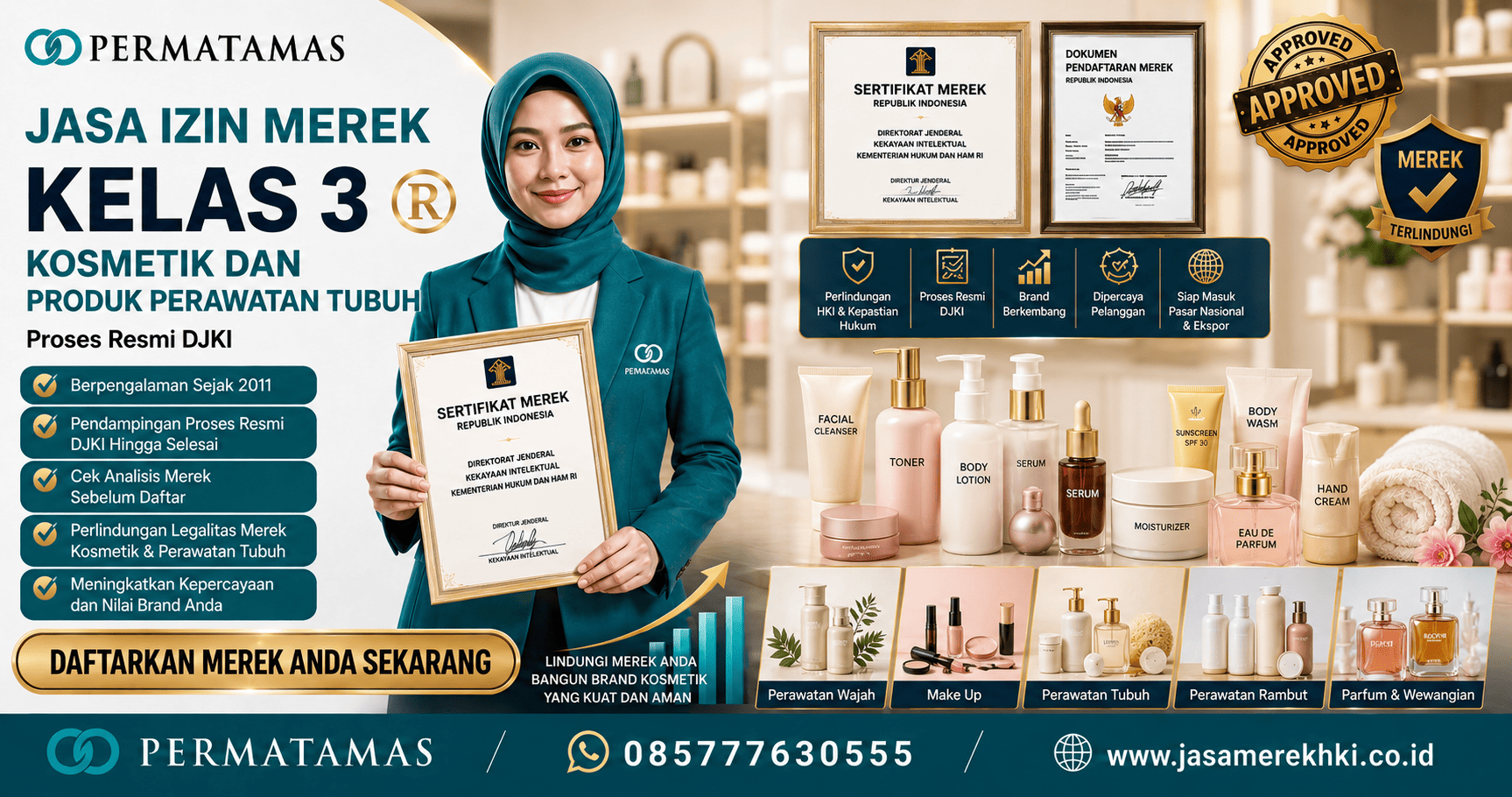 Jasa Pendaftaran Merek HAKI Kelas 3 untuk Produk Kosmetik Resmi DJKI