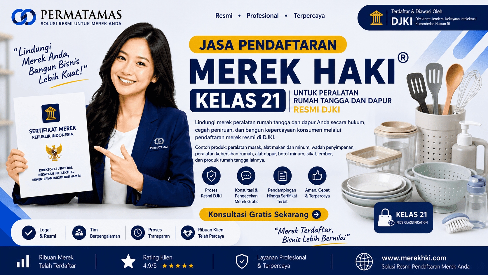 Jasa Konsultasi Pengajuan Merek HAKI Kelas 21 untuk Produk Dapur