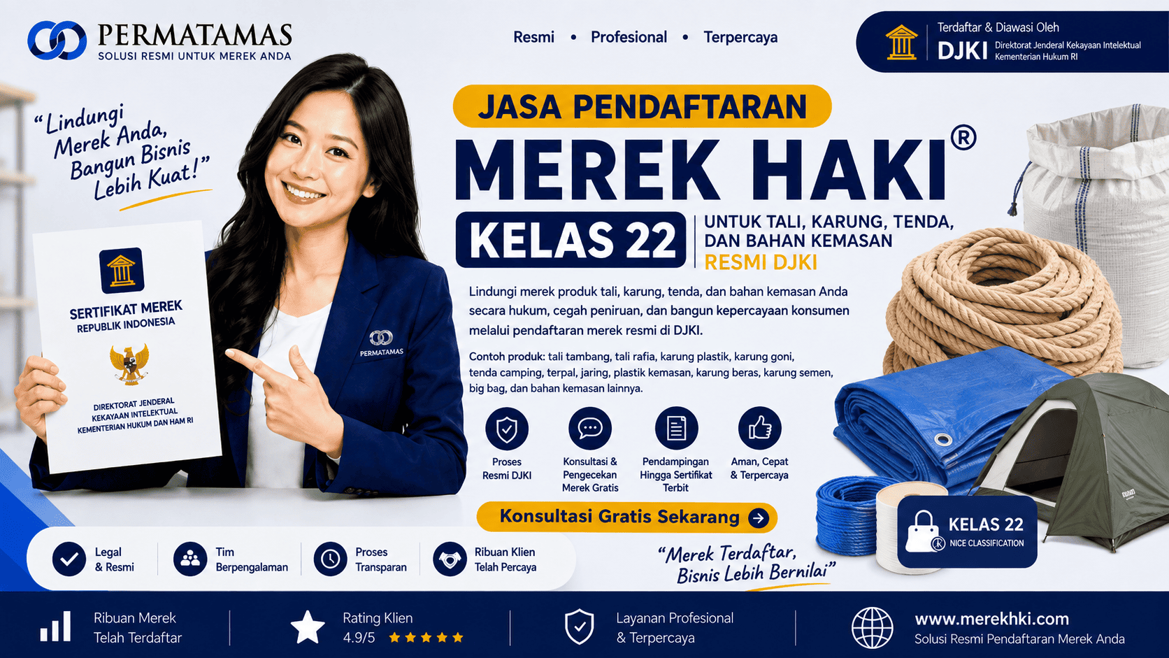 Layanan Pengurusan Merek HAKI Kelas 22 bagi Industri Kemasan