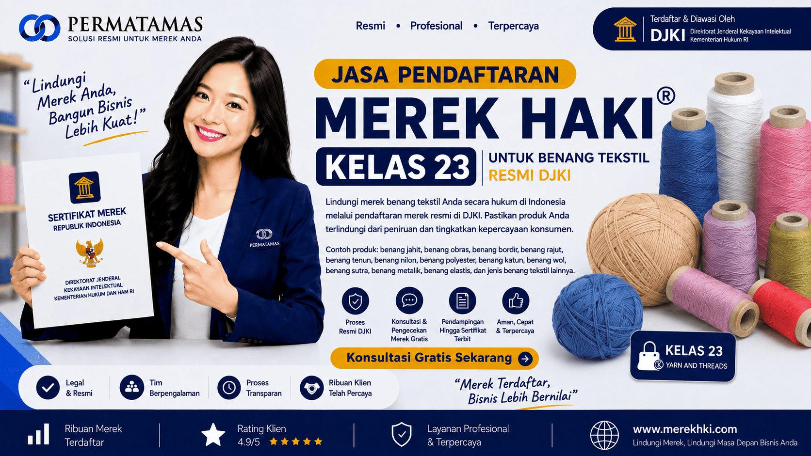Update Biaya Pendaftaran Merek HAKI Kelas 23 Benang Tahun 2026