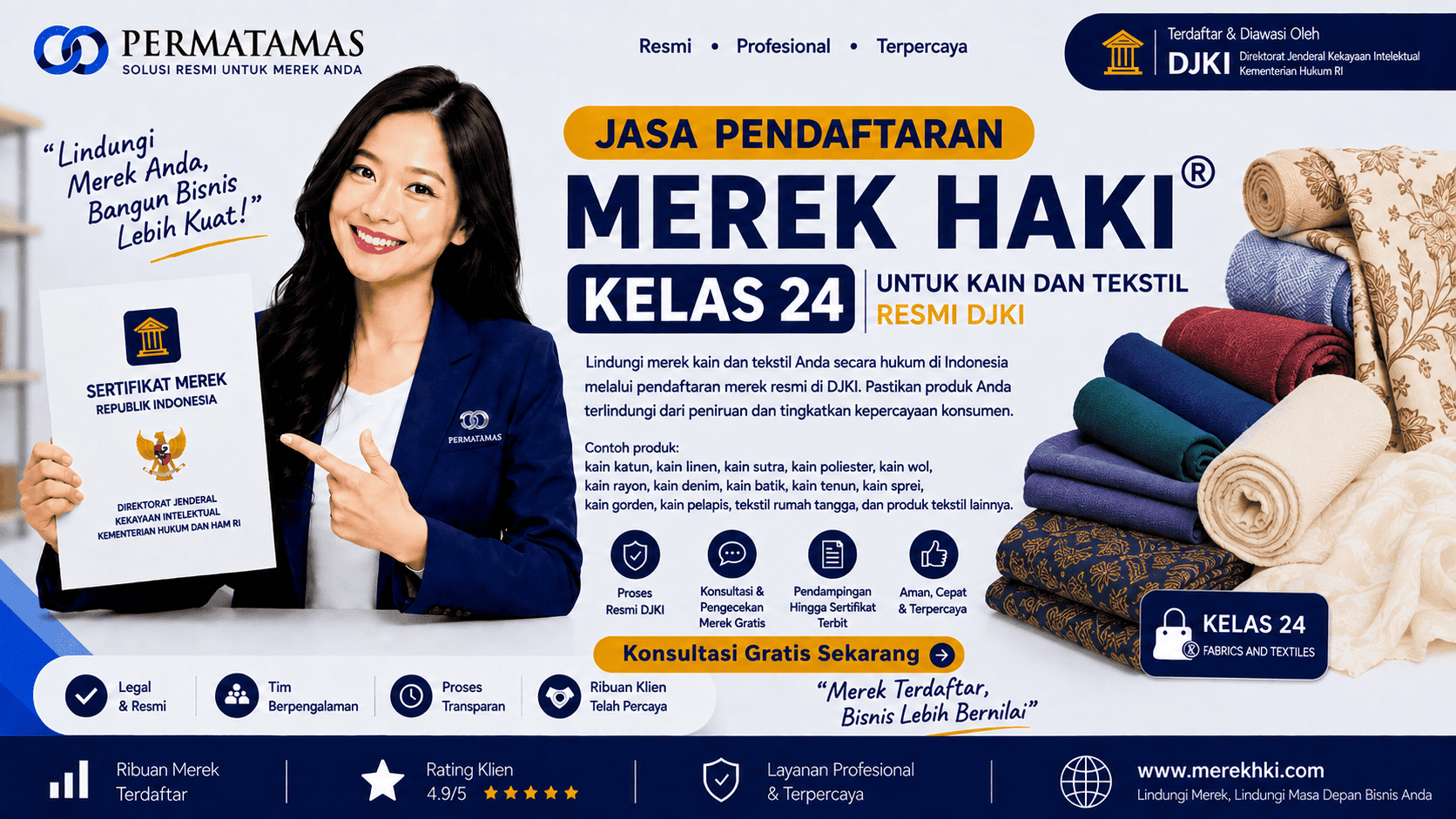 Update Biaya Pendaftaran Merek HAKI Kelas 24 Kain dan Tekstil Tahun 2026