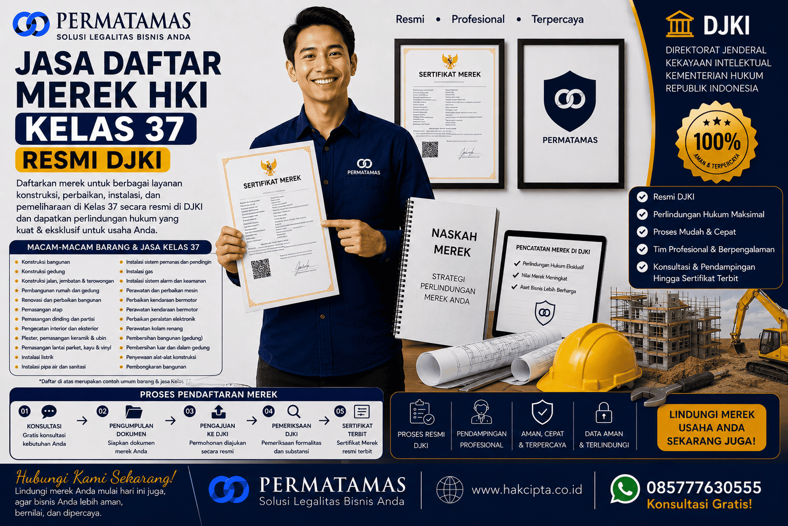 Jasa Pendaftaran Merek HKI Kelas 37 untuk Instalasi Listrik, Plumbing, Pengecatan, dan Perawatan Bangunan Resmi DJKI